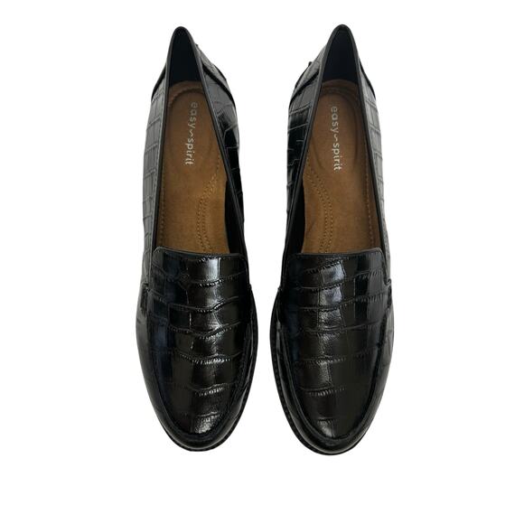 Easy Spirit Racer Loafers Black Croc Embossed Leather Loafer NEW Size 7 NARROW - Picture 3 of 9